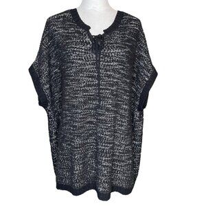 Extra Touch Women's Black Gray Sweater Scoop Tie Neck Comfy Office Sz 2X